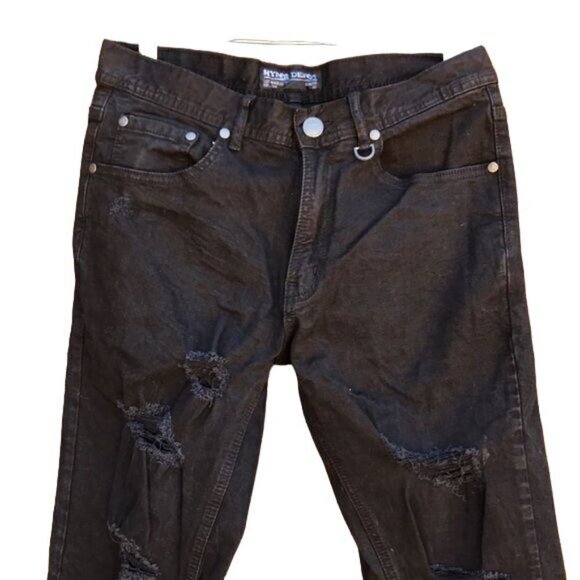 Hyper Denim Punk Slim Fit Distressed Black Goth Side Zip Jeans Skinny Size 30 - Picture 4 of 10